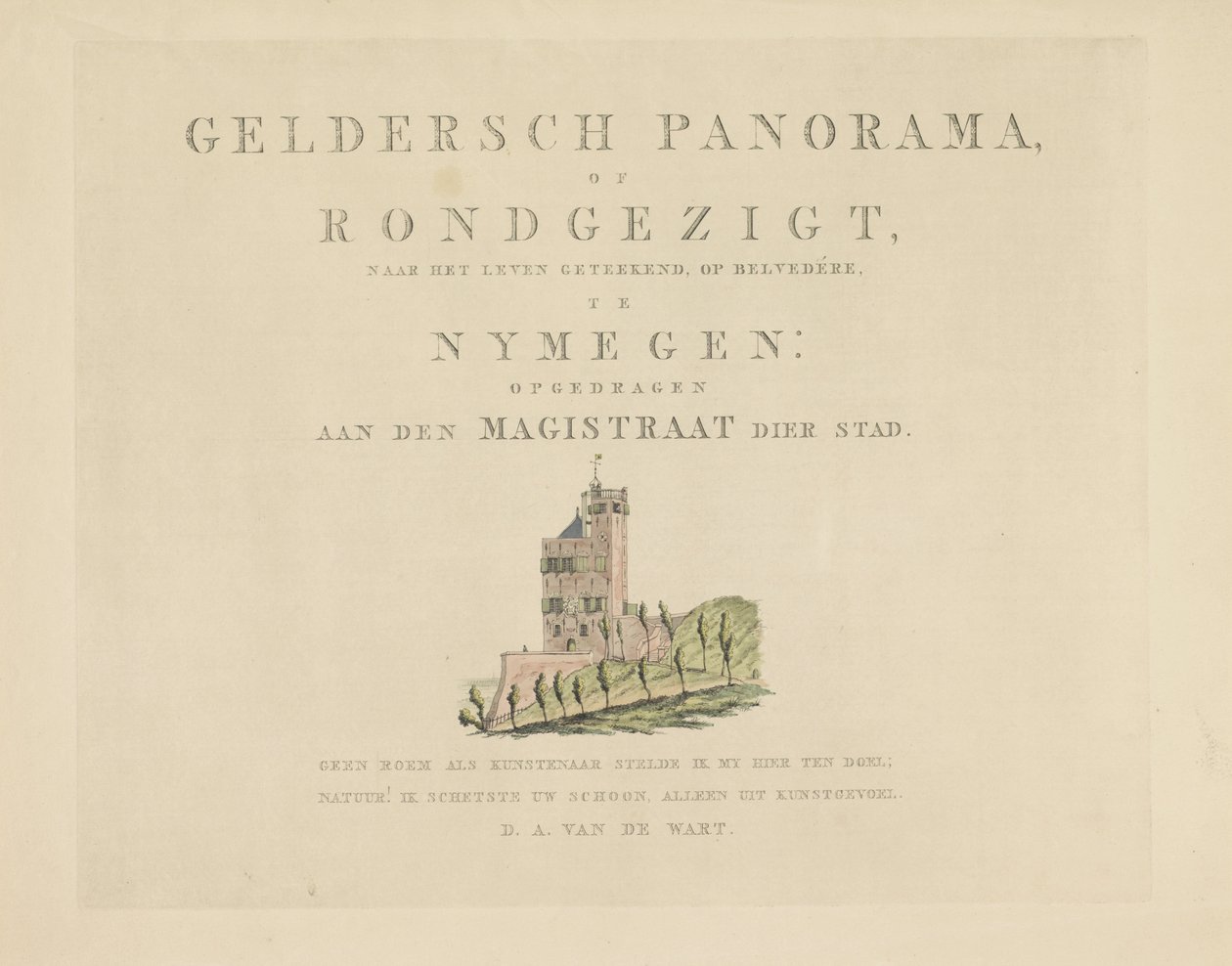 Belvedere Nijmegenben Nijmegen városának látnivalói (sorozat címe) Geldersch-panoráma vagy körkép az életről a nymegeni kilátón (a sorozat címe a tárgyon) alkotó: Derk Anthony van de Wart