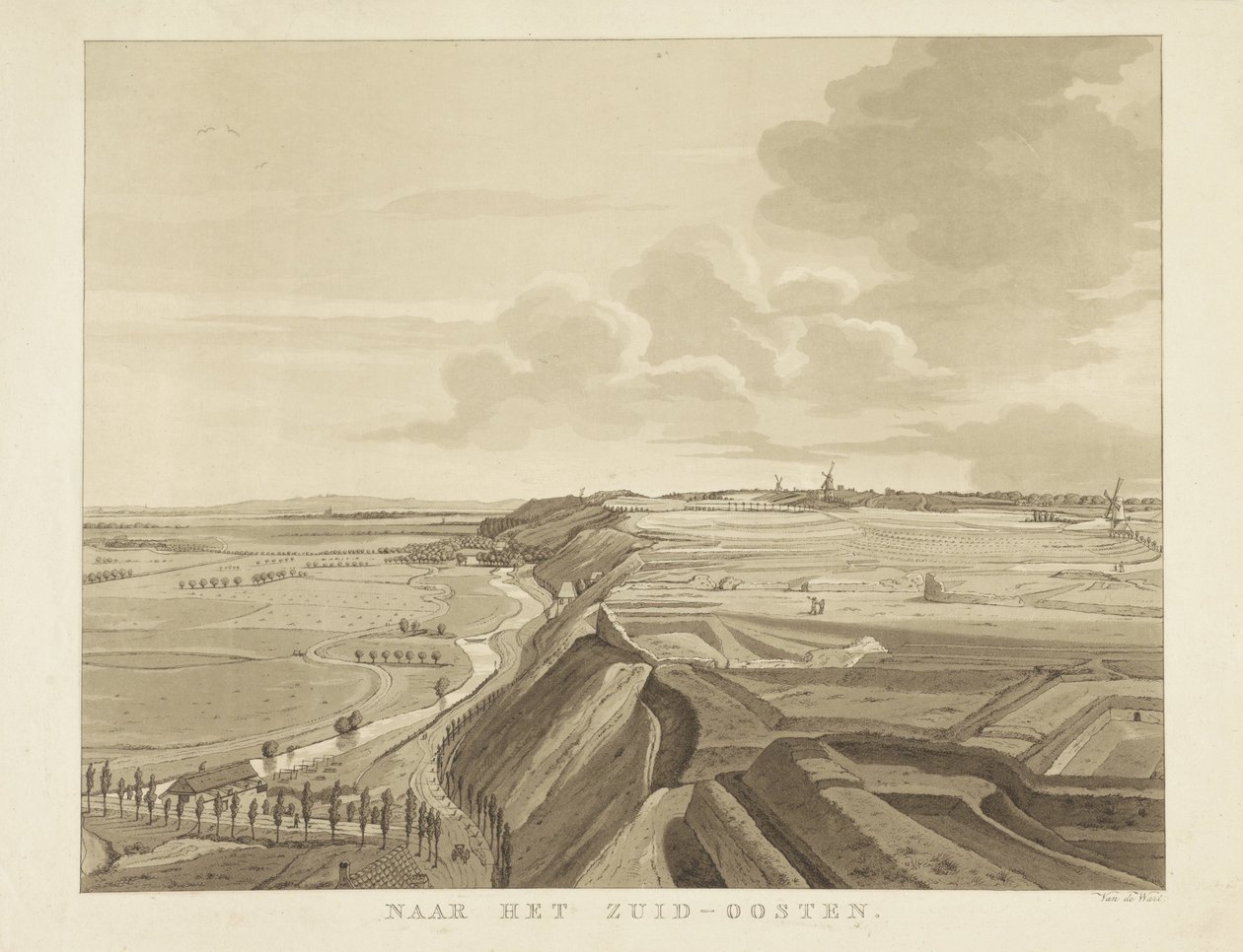 Kilátás a tájra Nijmegentől délkeletre Délkeletre (cím a tárgyon) Nijmegen városának látnivalói (sorozat címe) Geldersch-panoráma vagy körkép az életről a nymegeni kilátón (sorozat címe) alkotó: Derk Anthony van de Wart