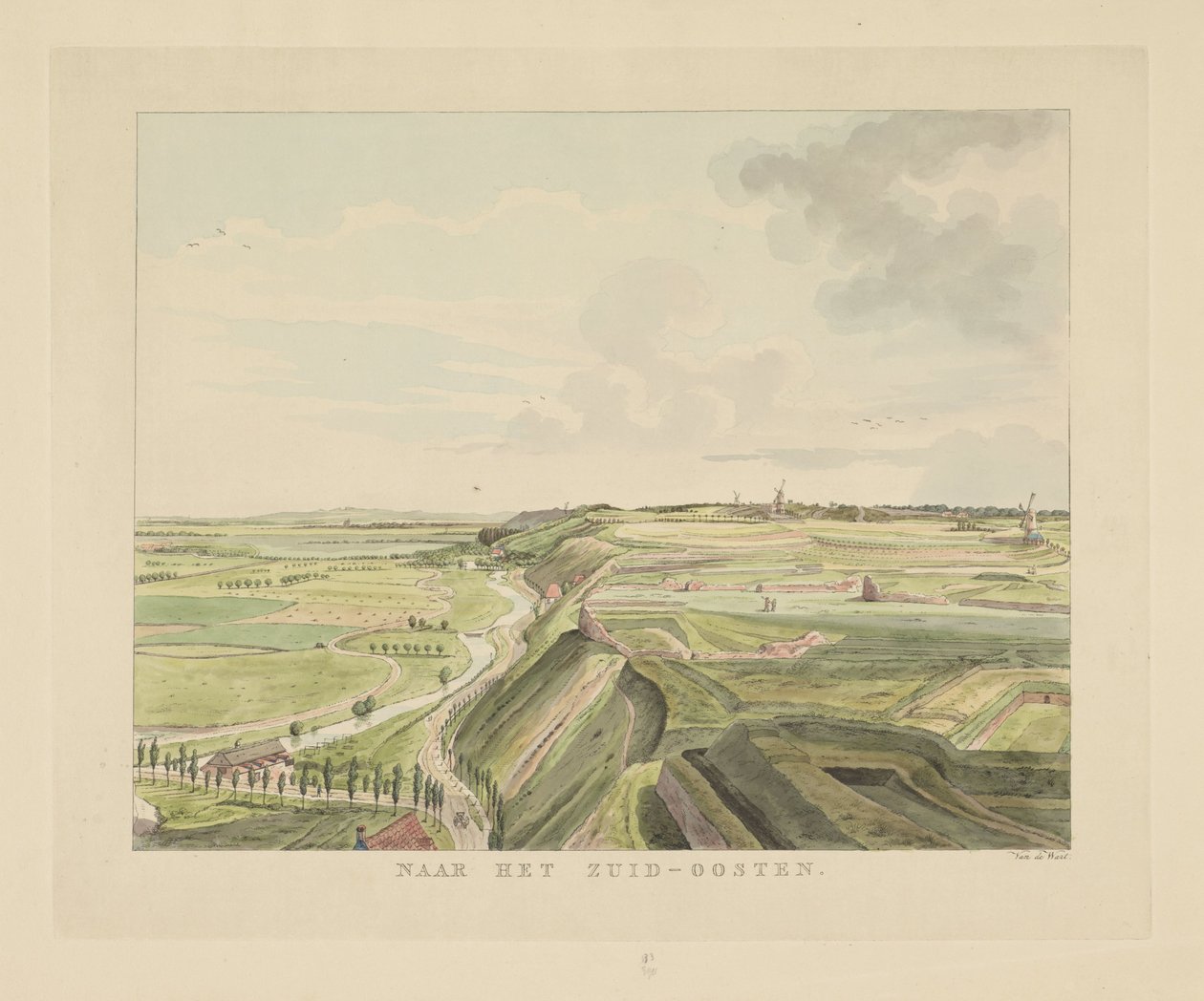 Kilátás a tájra Nijmegentől délkeletre Délkeletre (cím a tárgyon) Nijmegen városának látnivalói (sorozat címe) Geldersch-panoráma vagy körkép az életről a nymegeni kilátón (sorozat címe) alkotó: Derk Anthony van de Wart