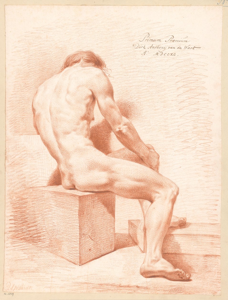 Ülő férfi akt, hátulról nézve (1. díj 1790) alkotó: Derk Anthony van de Wart