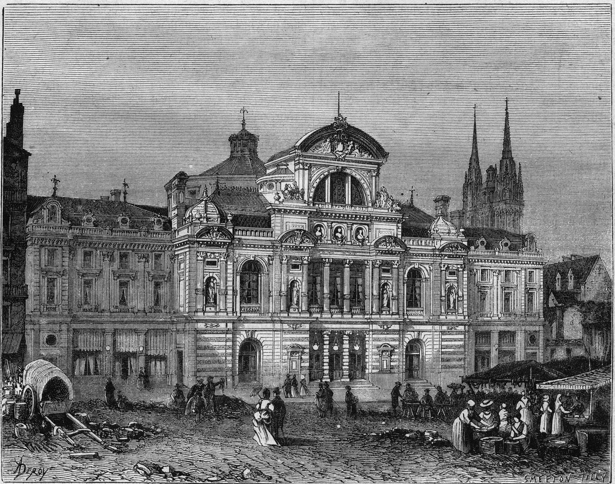 Az 1871-ben Lucien Botrel építész tervei alapján elkészült Grand Theatre of Angers külső képe. Maine et Loire (49) alkotó: Deroy (after)