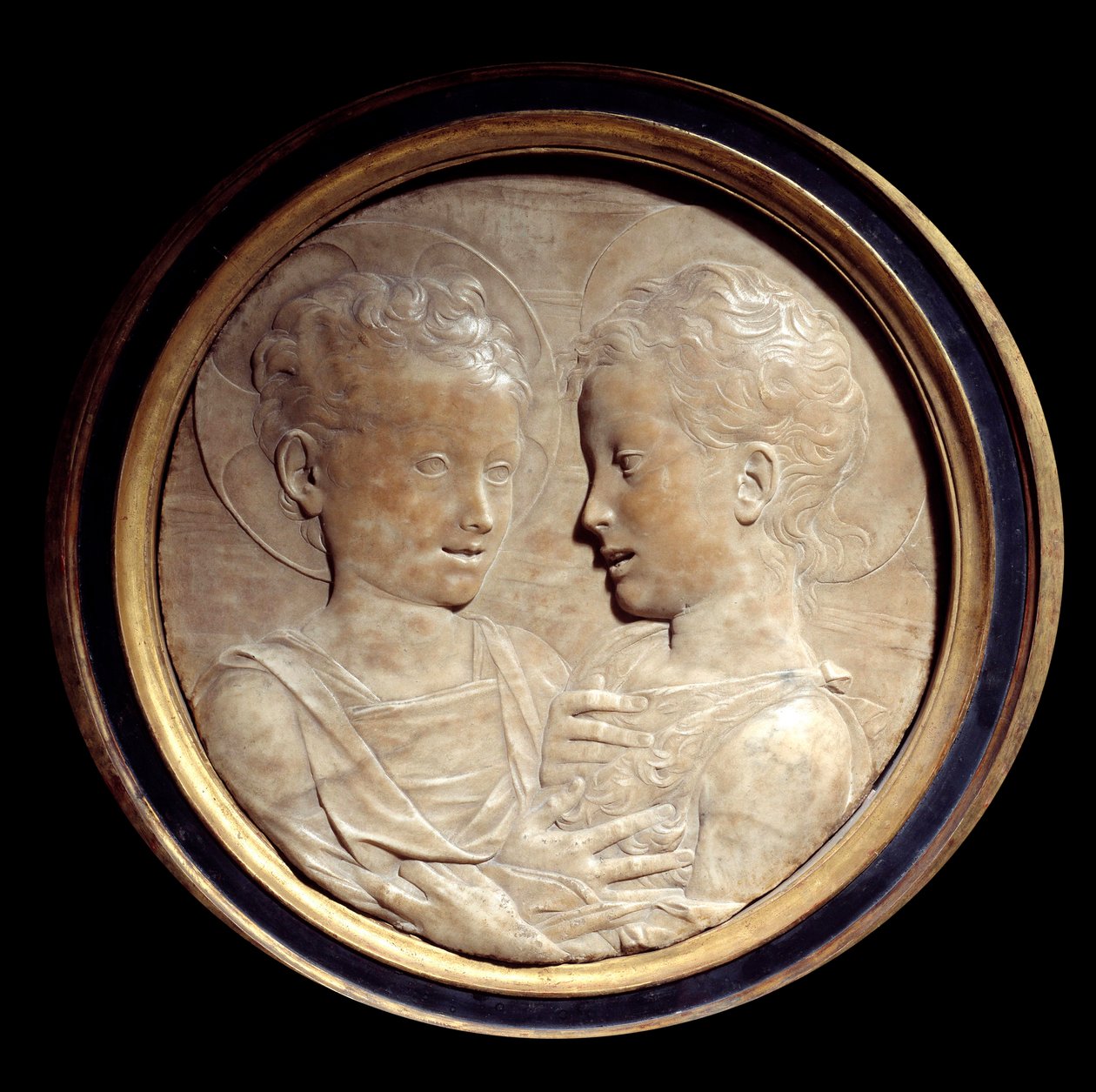 Jézus Krisztus és Keresztelő Szent János gyermekei Dombormű kerek márványon, Desiderio da Settignano (1428-1464) 15. századi v. 0,5 m Párizs, Musee du Louvre alkotó: Desiderio da Settignano