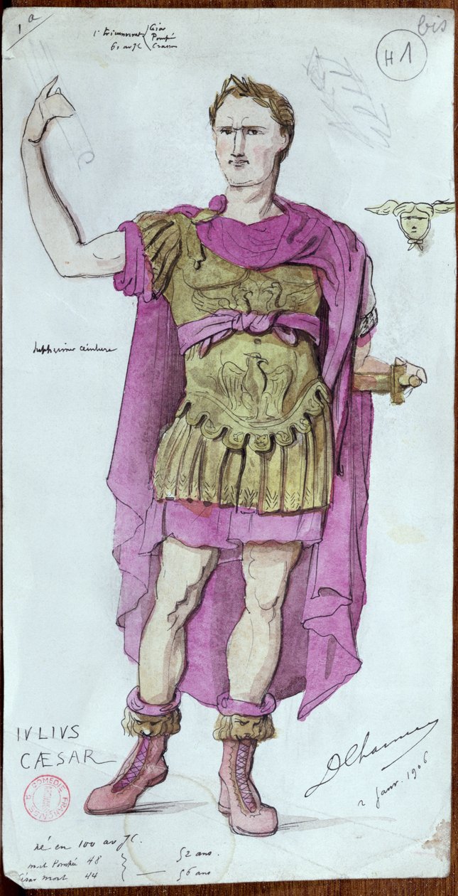Jelmezterv Julius Caesar számára, Corneille La Mort de Pompee című művéből, 1906 alkotó: Desire Chaineux