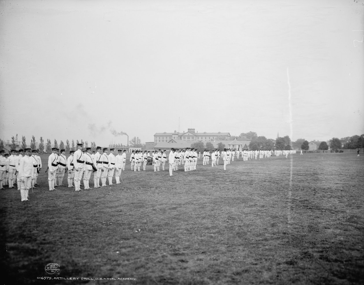 Tüzérségi gyakorlat, Amerikai Tengerészeti Akadémia, Annapolis, Maryland, 1903 körül alkotó: Detroit Publishing Co.