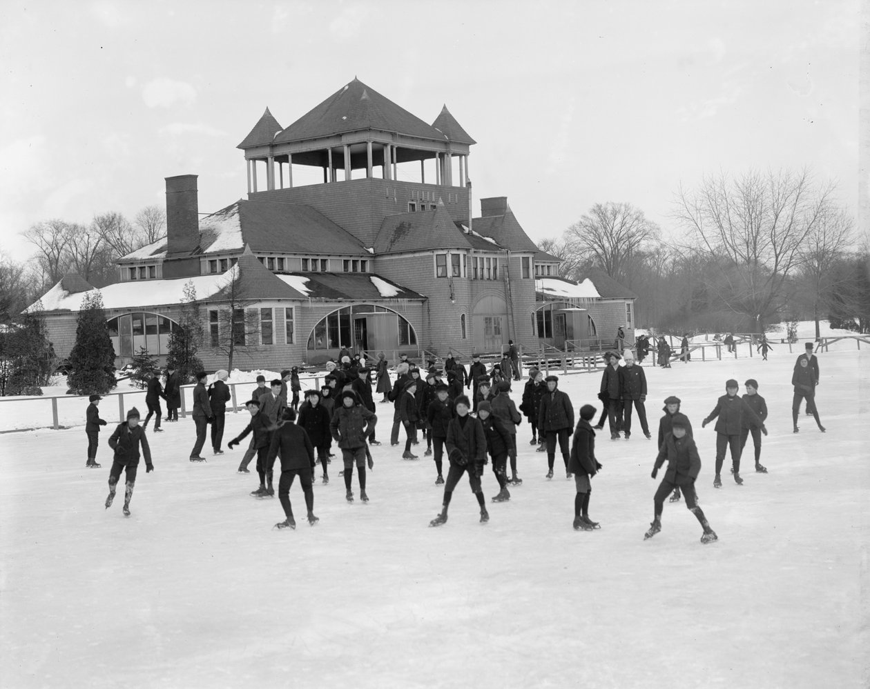 Detroit, Michigan, korcsolyázás a Belle Isle-nél, 1890-1910 körül alkotó: Detroit Publishing Co.