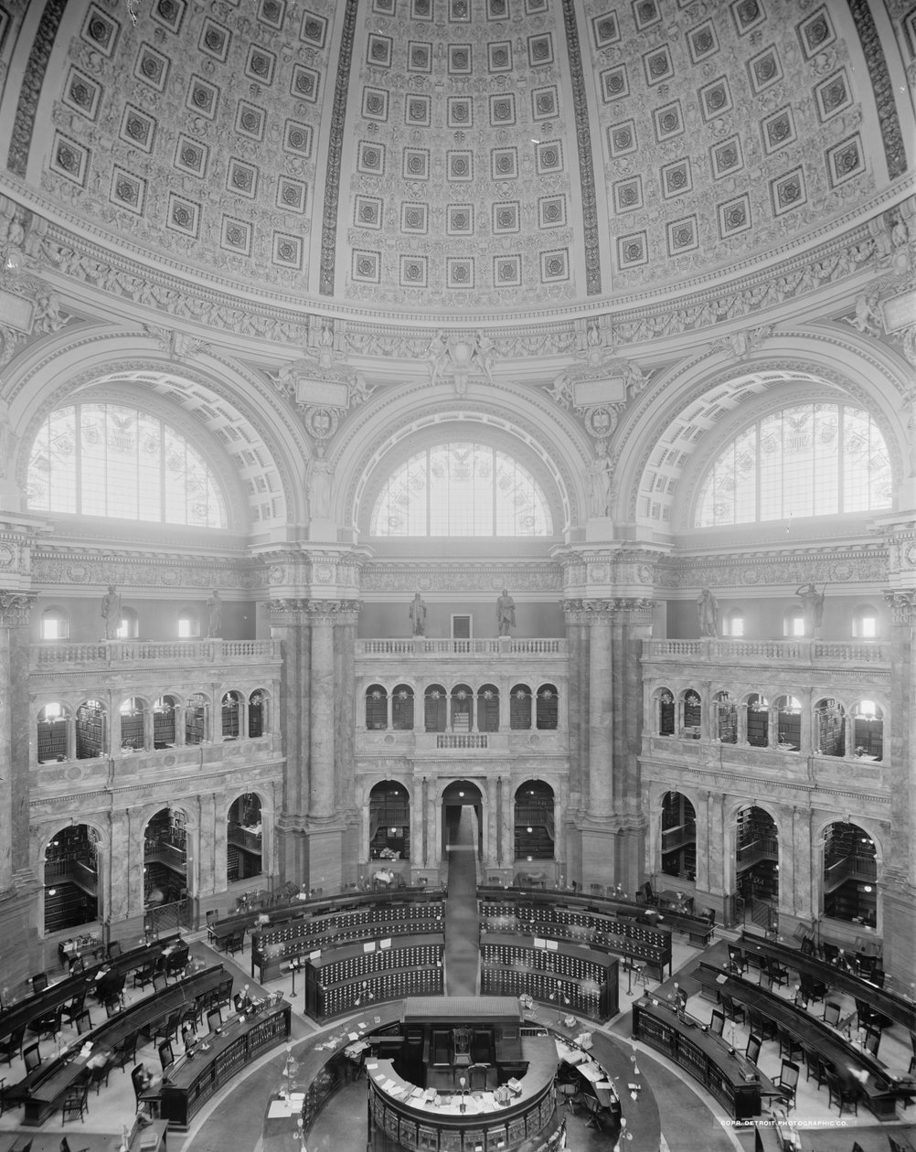 Olvasóterem rotunda, Kongresszusi Könyvtár, Washington, D.C., 1904 körül alkotó: Detroit Publishing Co.