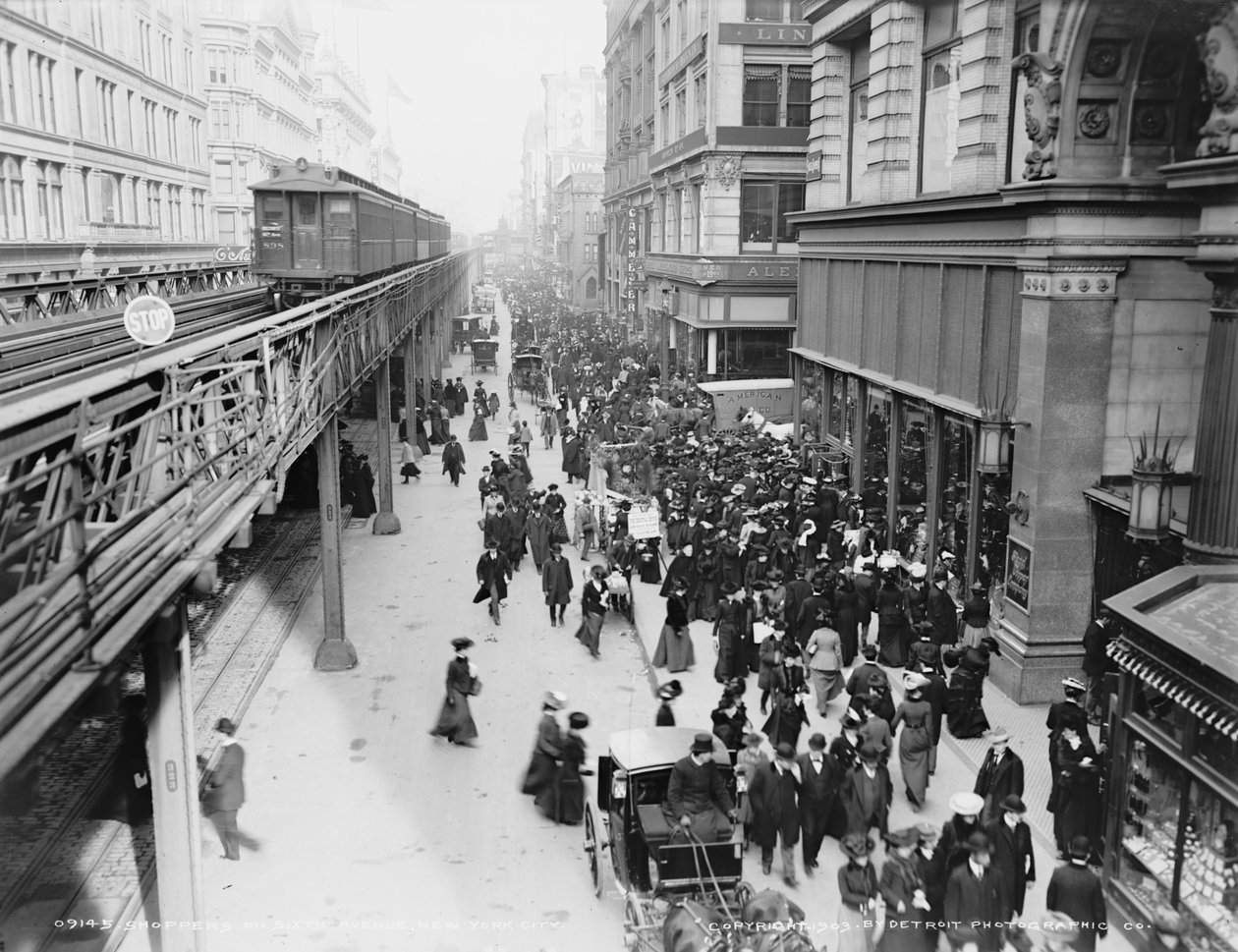 Vásárlók a Sixth Avenue-n, New York City, 1903 körül alkotó: Detroit Publishing Co.