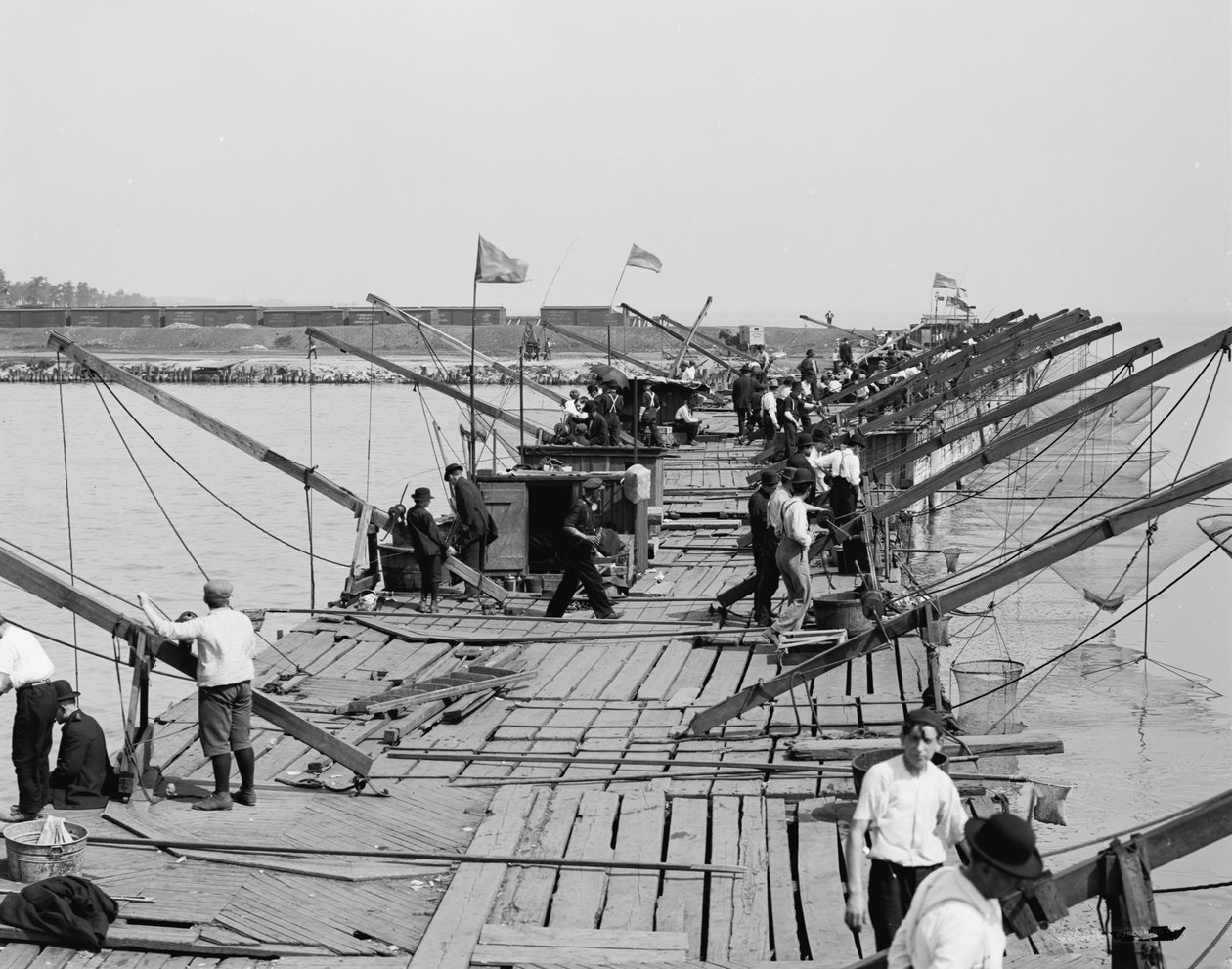 The Fishing Pier, Chicago, Illinois, 1910-20 körül alkotó: Detroit Publishing Co.
