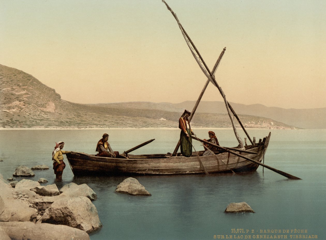 Halászcsónak a tavon, Tiberias, Szentföld, 1890-1900 körül (fényképnyomat) alkotó: Detroit Photographic Co.
