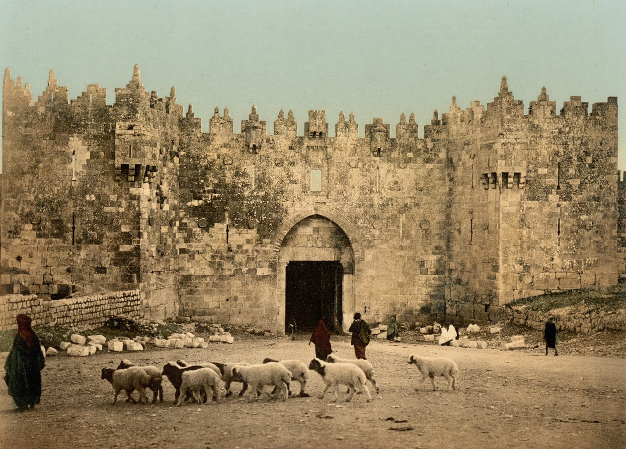 A Damaszkusz-kapu, Jeruzsálem, Szentföld, 1890 körül – 1900 körül (fényképnyomat) alkotó: Detroit Photographic Co.