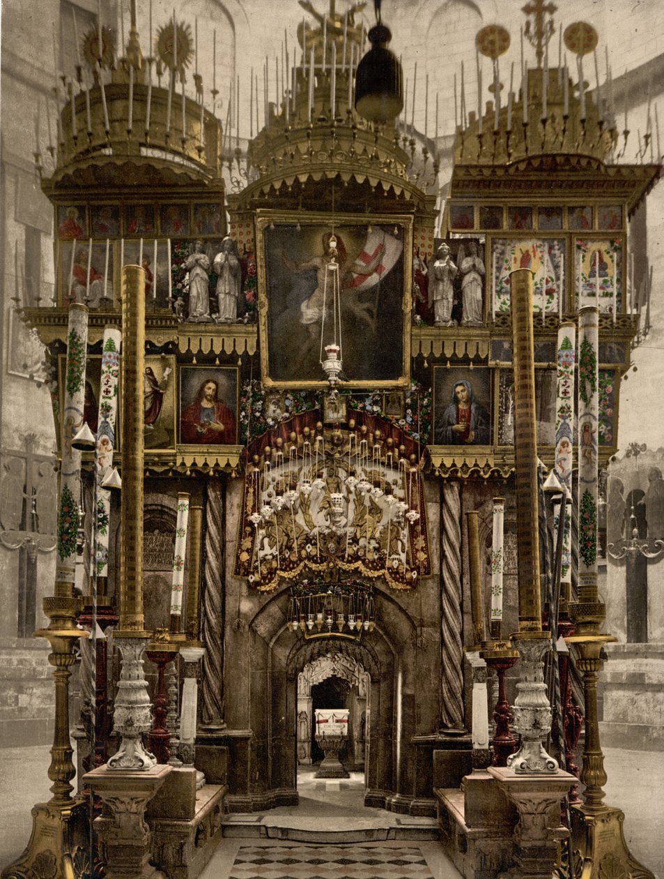 A Szent Sír belseje, Jeruzsálem, Szentföld, 1890 körül - 1900 körül (fényképnyomat) alkotó: Detroit Photographic Co.