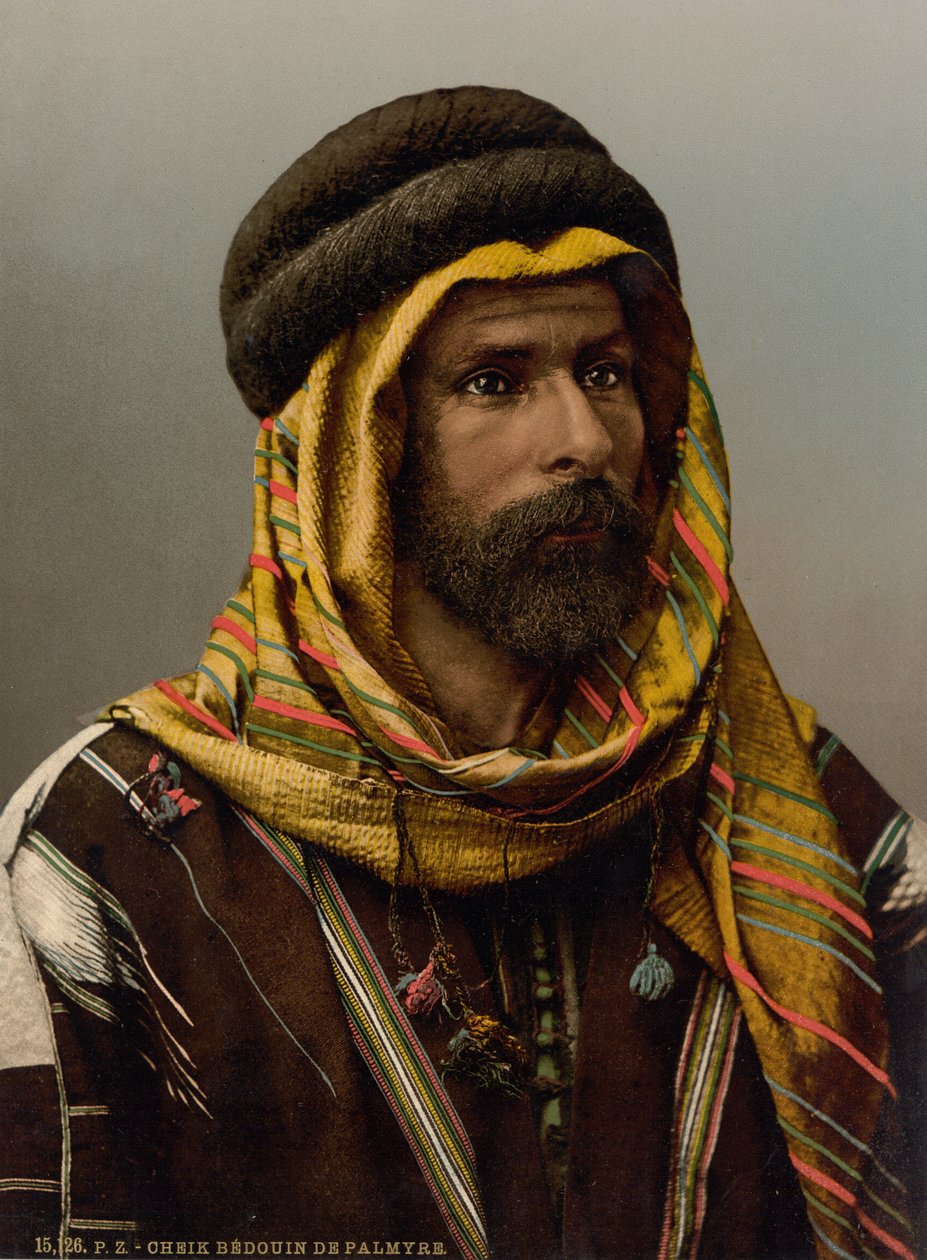 Palmürai beduinok főnöke, 1890-1900 körül (fotokróm nyomat) alkotó: Detroit Publishing Co.