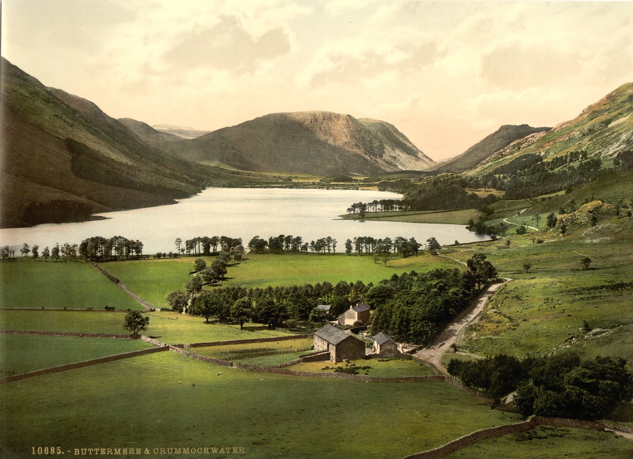 Buttermere és Crummock Water, Lake District, Anglia, 1900 körül alkotó: Detroit Publishing Co.