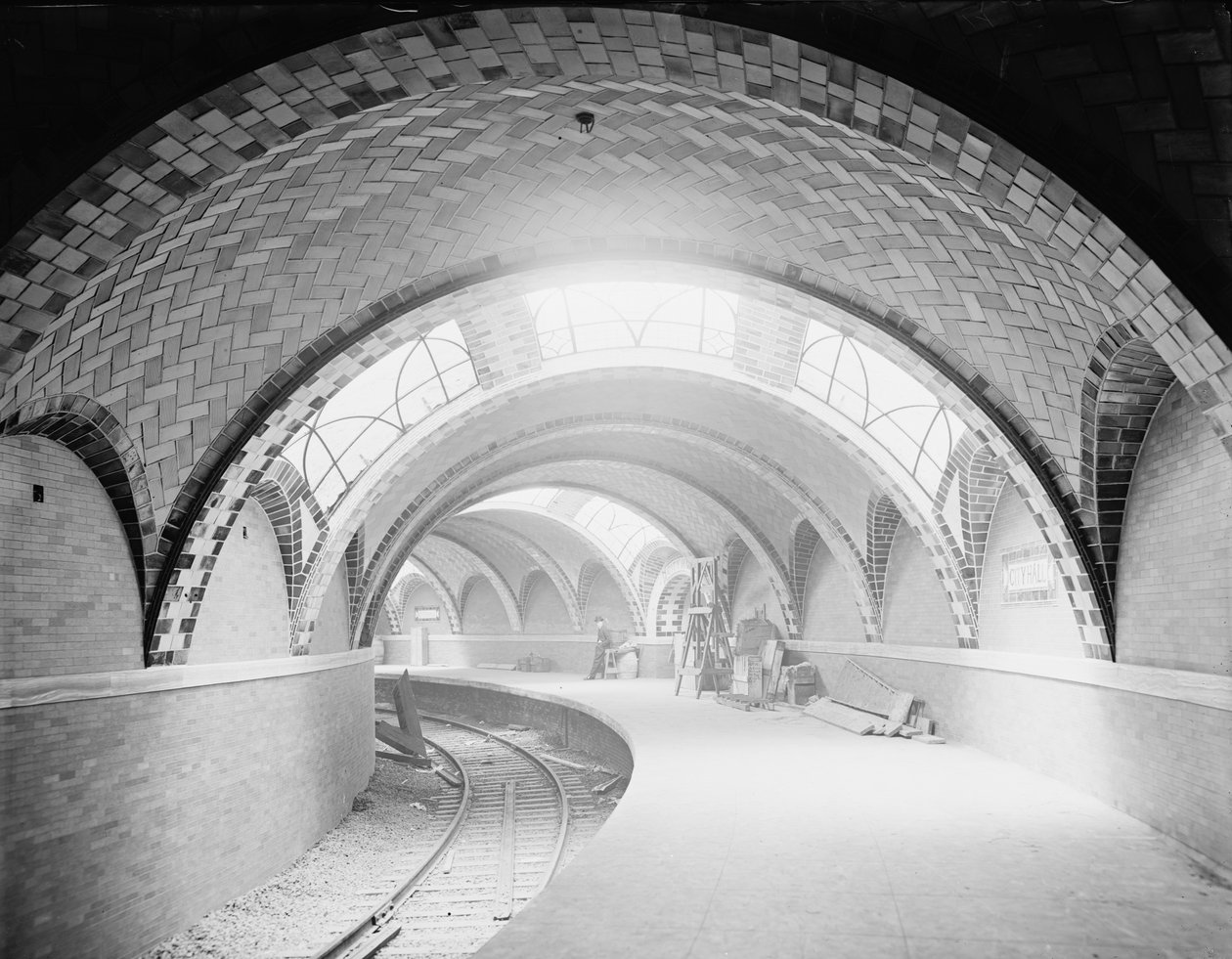 City Hall metróállomás, New York, 1904 körül (f/w fotó) alkotó: Detroit Publishing Co.