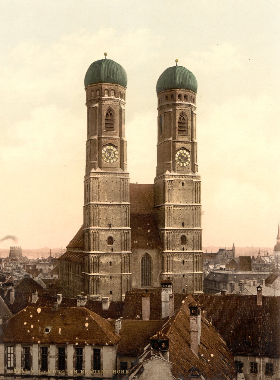 Frauenkirche, München, Bajorország, Németország, Photochrome Print, 1900 körül alkotó: Detroit Publishing Co.