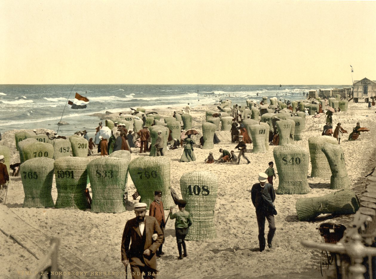 Férfi fürdőhely, Norderney, Németország, 1900 körül (photochrom) alkotó: Detroit Publishing Co.