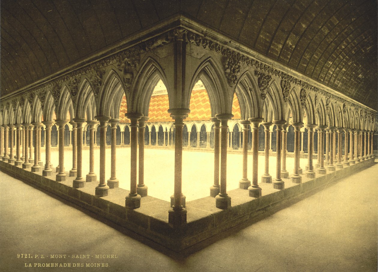 Monks" Promenade, Mont Saint-Michel, Franciaország, Photochrome Print, 1900 körül alkotó: Detroit Publishing Co.