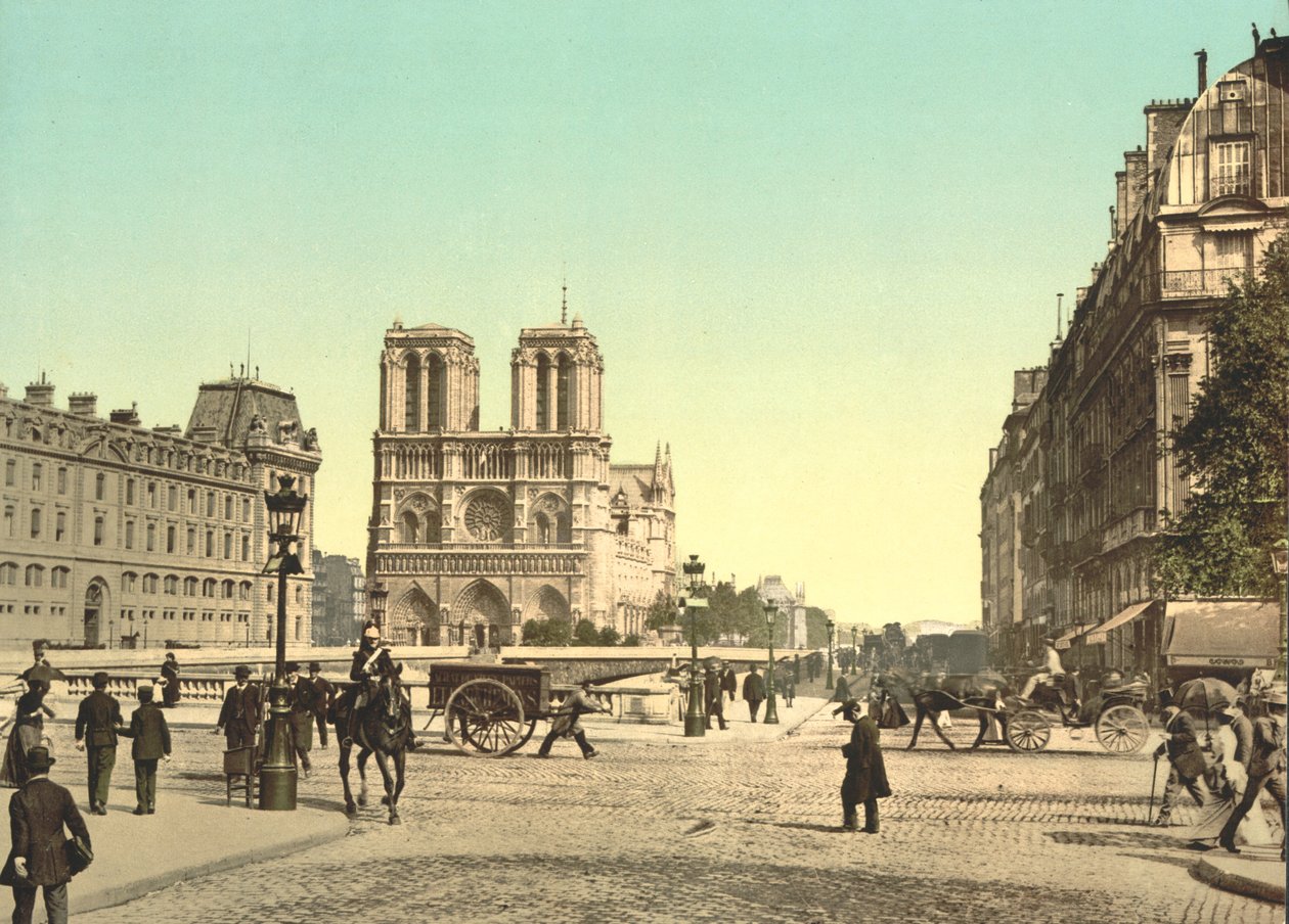 Notre Dame és Szent Mihály híd, Párizs, Franciaország, 1900 körül alkotó: Detroit Publishing Co.