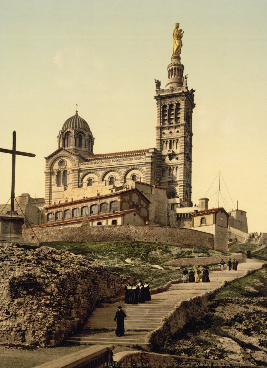 Notre Dame de la Garde, Marseille, Franciaország, 1890-1900 körül (fotokróm nyomat) alkotó: Detroit Publishing Co.