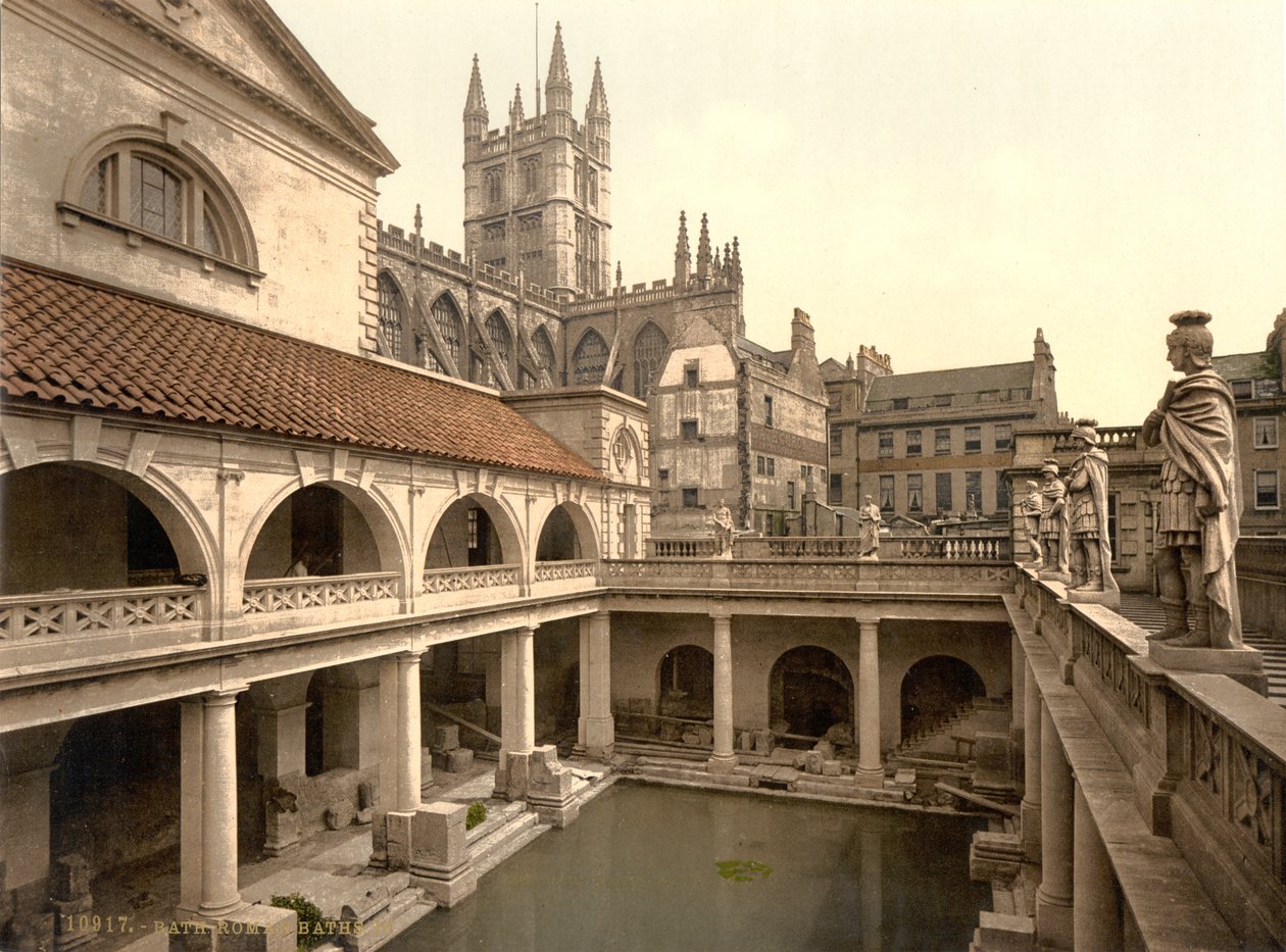 Római fürdő és apátság, Bath, 1890-1900 körül (fotokróm nyomat) alkotó: Detroit Publishing Co.