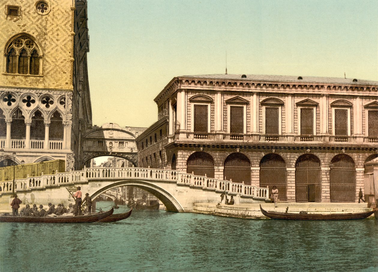 Szalmahíd a Sóhajok hídjával mögötte, Velence, 1890-1900 alkotó: Detroit Publishing Co.