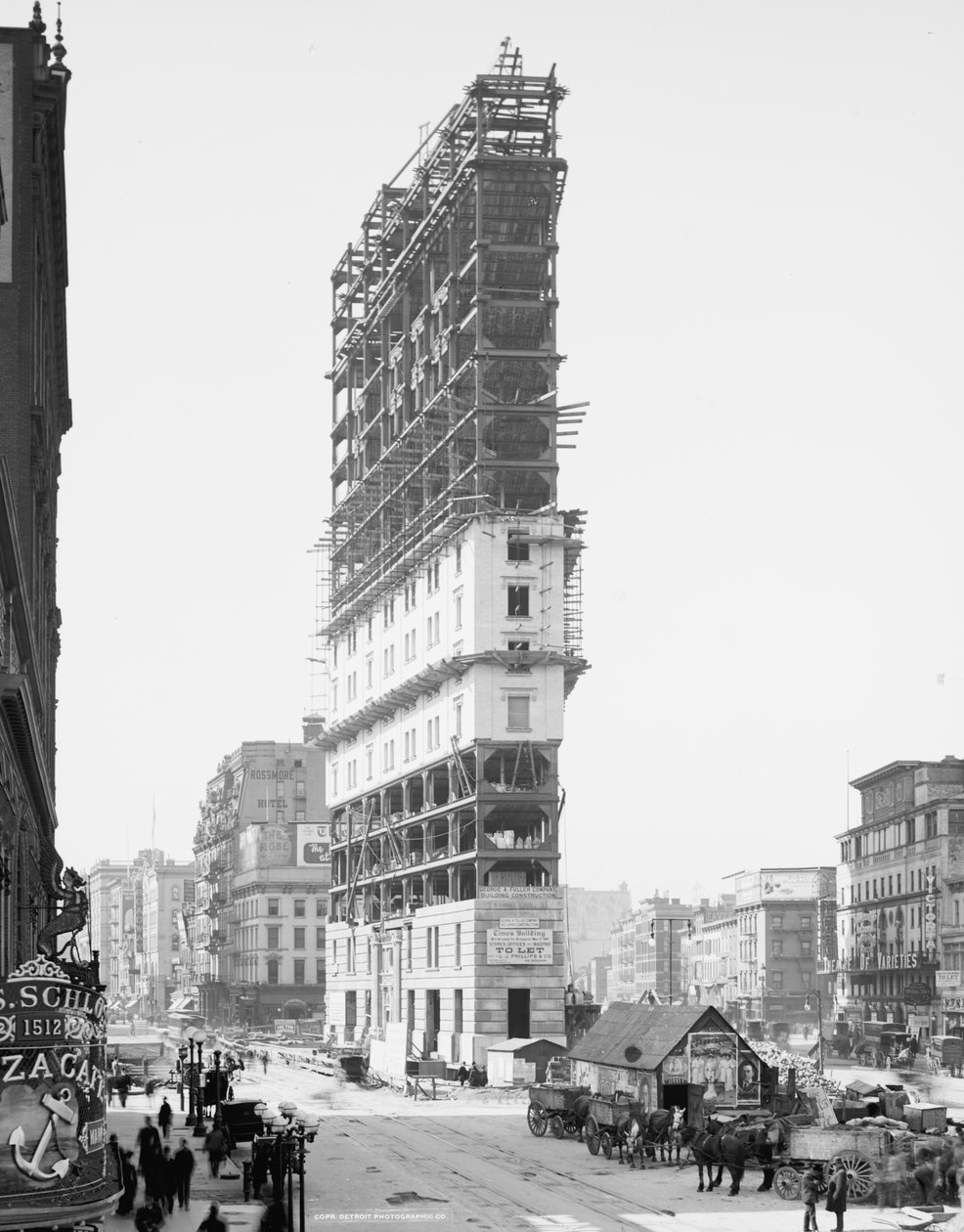 Times épület építés alatt, 42nd Street és Longacre Square, New York City, USA, 1904 körül alkotó: Detroit Publishing Co.