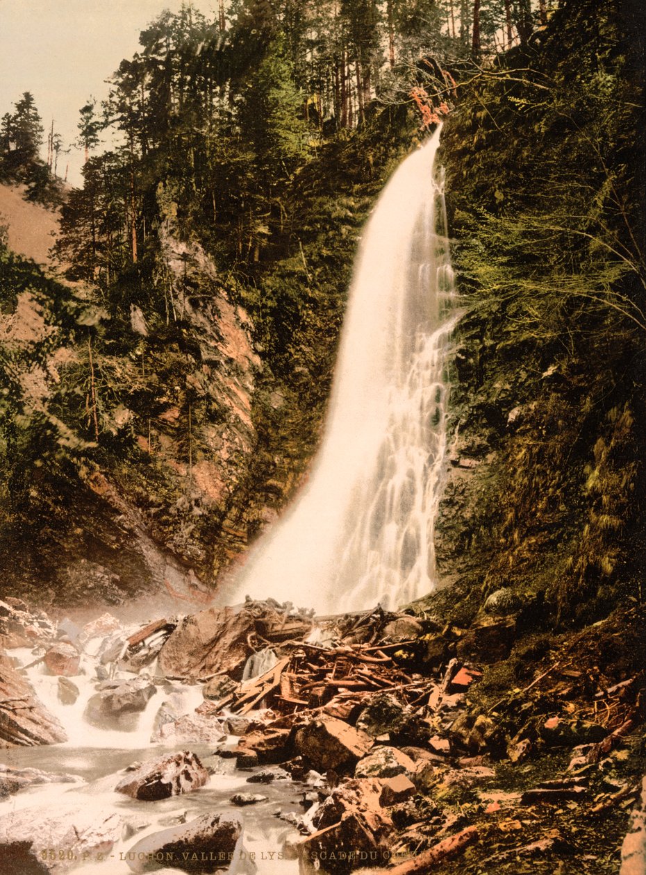 Lys-völgy és Cascade de Cocur, Luchon, Pireneusok, Franciaország, 1890-1900 körül (fotokróm nyomat) alkotó: Detroit Publishing Co.