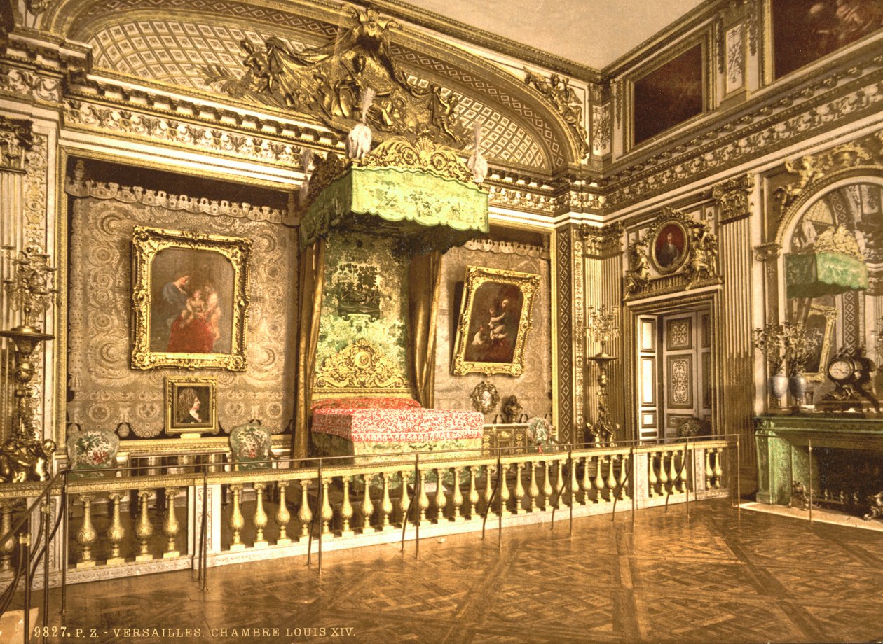 XIV. Lajos hálószobája, Versailles, 1890-1900 körül (photochrom) alkotó: Detroit Publishing Co.