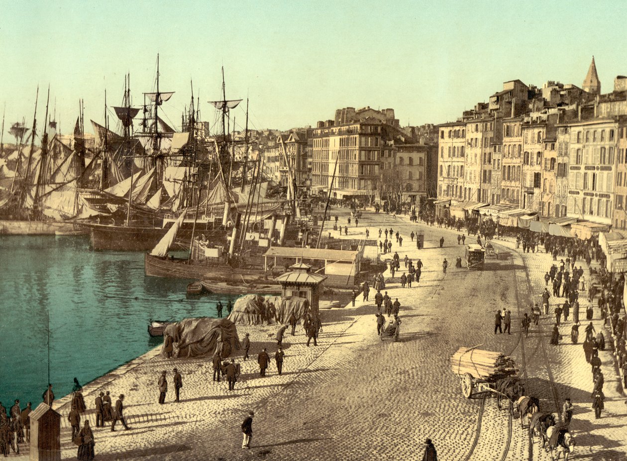 Old Harbor (Vieux-Port), Marseille, Franciaország, 1890-1900 körül (photochrom) alkotó: Detroit Publishing Co.