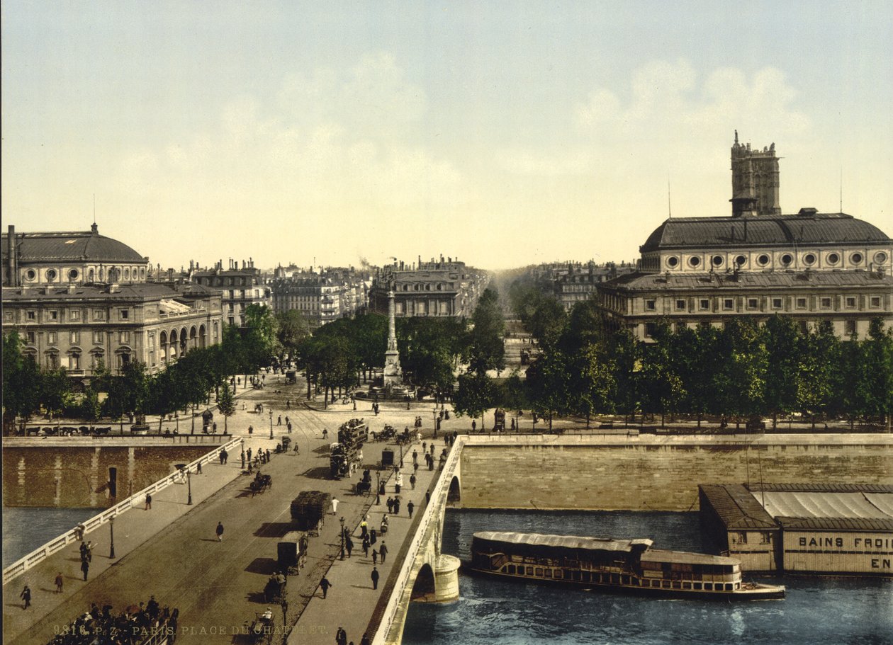 Place du Chatelet, Párizs, 1890-1900 körül (photochrom) alkotó: Detroit Publishing Co.