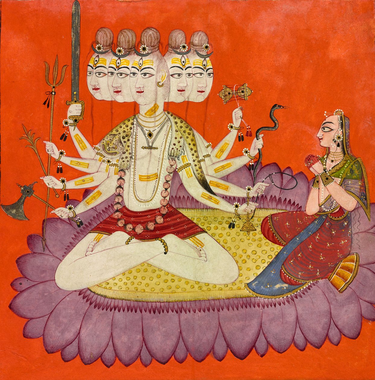 Parvati által imádott Sadashiva, 1690 körül (átlátszatlan akvarell, arany és felvitt bogárszárny papíron, ) alkotó: Devidasa (attr.to)