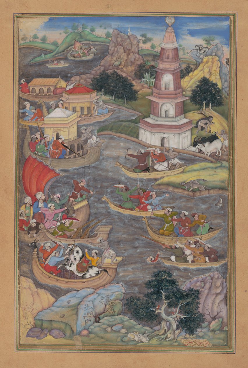 Sándor tengeri csatát vív, Folio Amir Khusrau Dihlavi Khamsa kvintettjéből, 1597-98. alkotó: Dharmadas