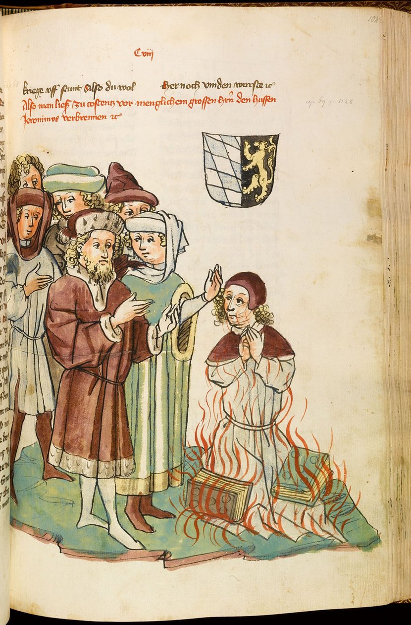 Jan Hus máglyán való égetése Eberhard Windeck Zsigmond császár élete és korszaka c. 1450 alkotó: Diebold, Lauber