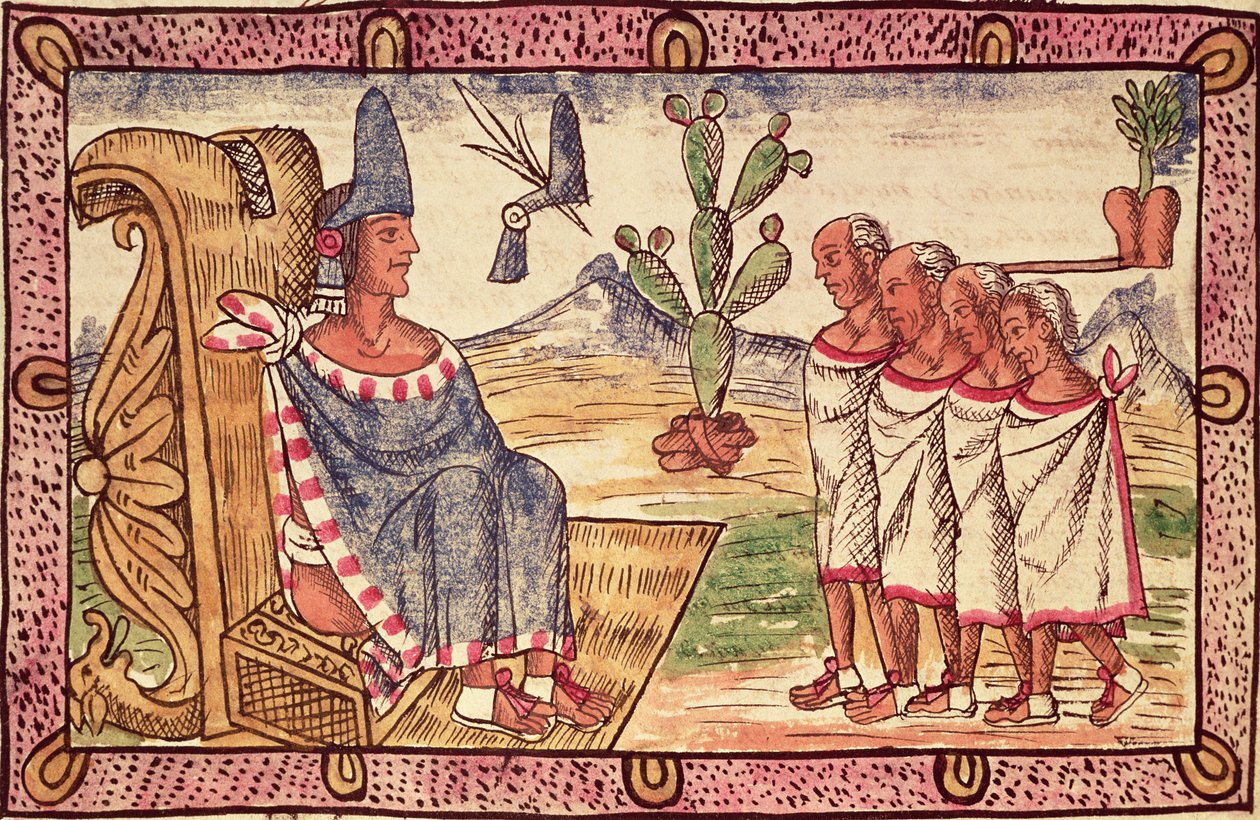 Fol.156v Montezuma II (1466-1520) és követei a spanyol hódítókhoz, 1579 alkotó: Diego Duran