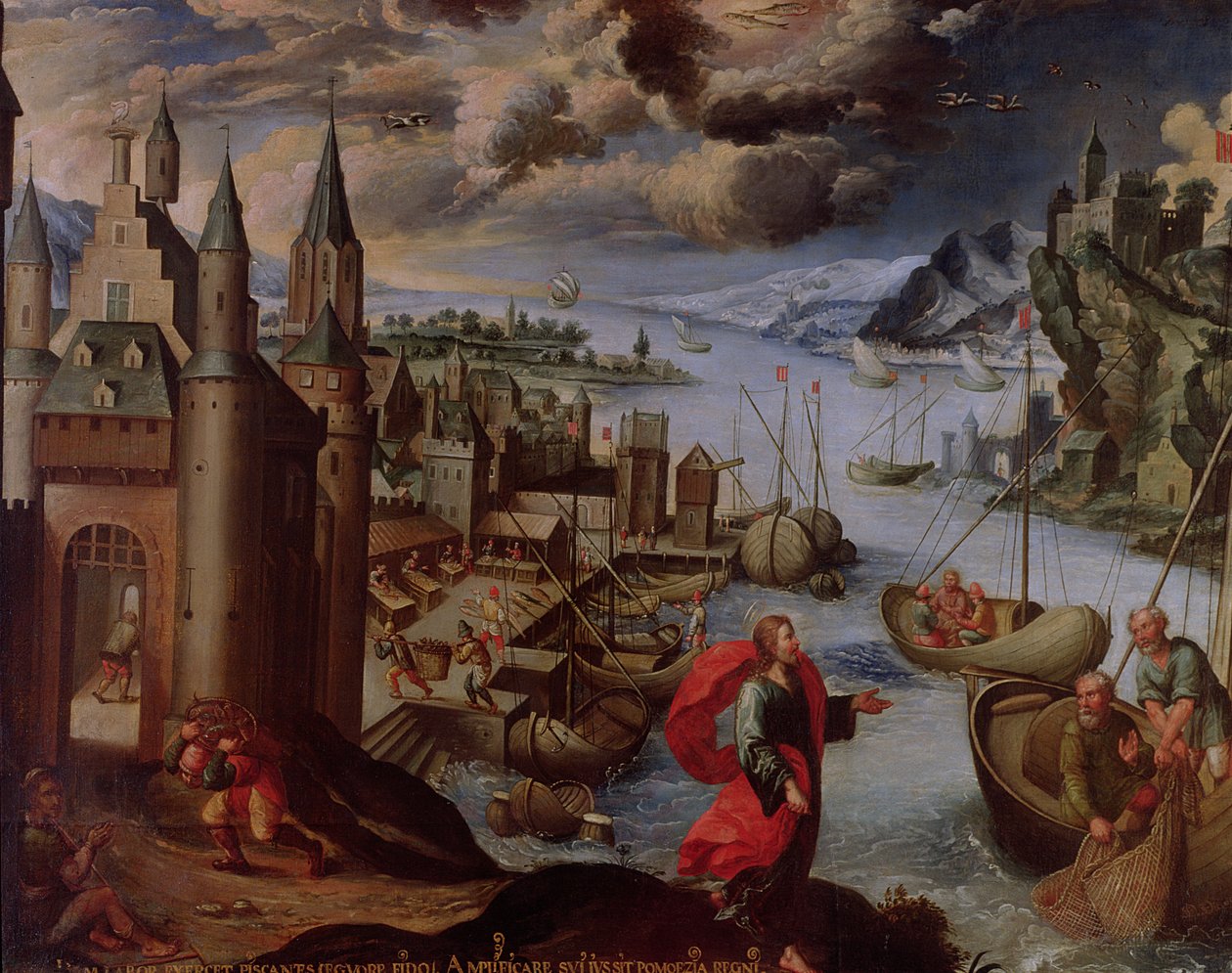 Krisztus hívja Szent Pétert és Szent Andrást, a Zodiákus jelek sorozatából, 1681 alkotó: Diego Quispe Tito
