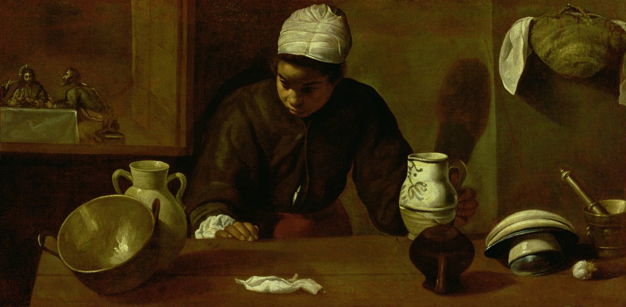 Konyhaslány a vacsorával Emmausban, 1618 körül alkotó: Diego Velázquez
