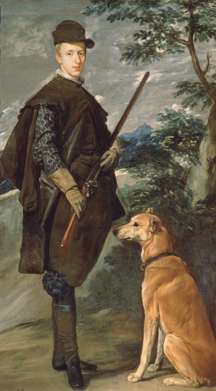 Infante Ferdinánd bíboros (1609-41) osztrák portré fegyverrel és kutyával, 1632 alkotó: Diego Velázquez