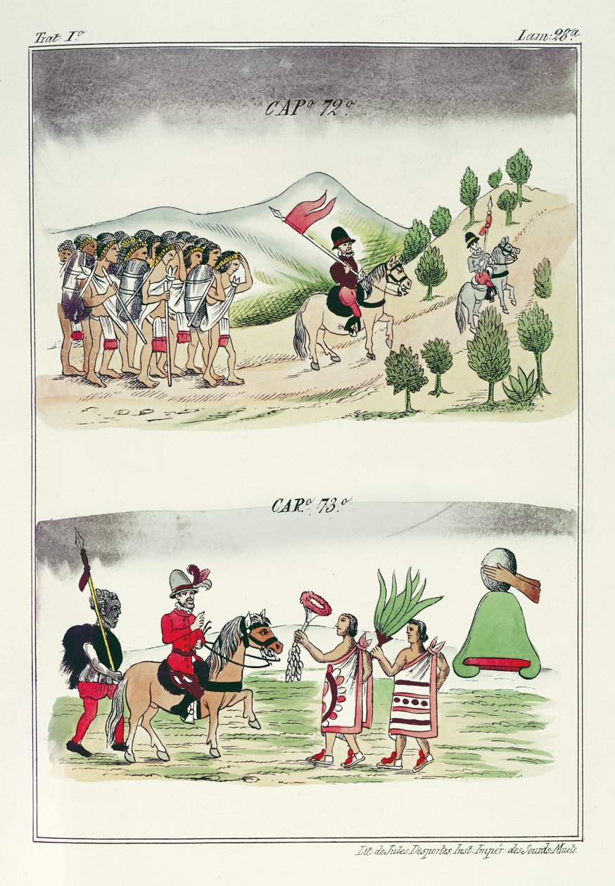 72-es és 73-as sapka, illusztrációk a „Historia de las Indias de Nueva Espana y Islas de tierra firme”-ből, Jules Desportes (Mexikó, 1867-80) lemezeivel alkotó: Diego Duran