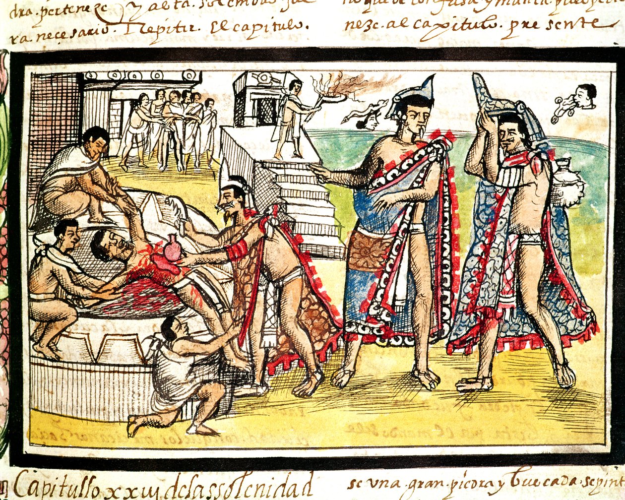 Fol.70v Human Sacrifice, a „Codex Duran” 1579-ből (vellum) alkotó: Diego Duran