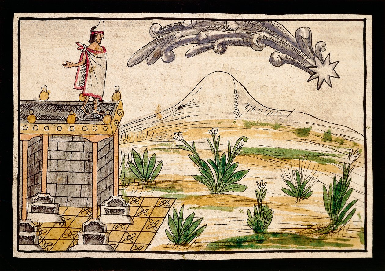 Montezuma az üstököst figyelve, miniatűr Indiák történetéből, Diego Duran (1537-1588) alkotó: Diego Duran