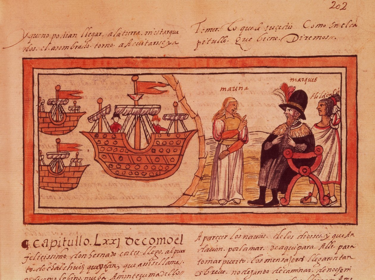Malinche indiai hercegnő vagy Dona Marina, Hernando Cortes (1485-1547) szeretője tolmácsol neki alkotó: Diego Duran