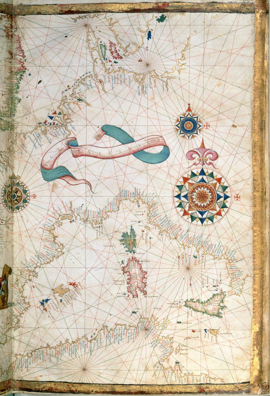 Korzika, Szardínia és Szicília, részlet egy világatlaszból, 1565 alkotó: Diego Homem