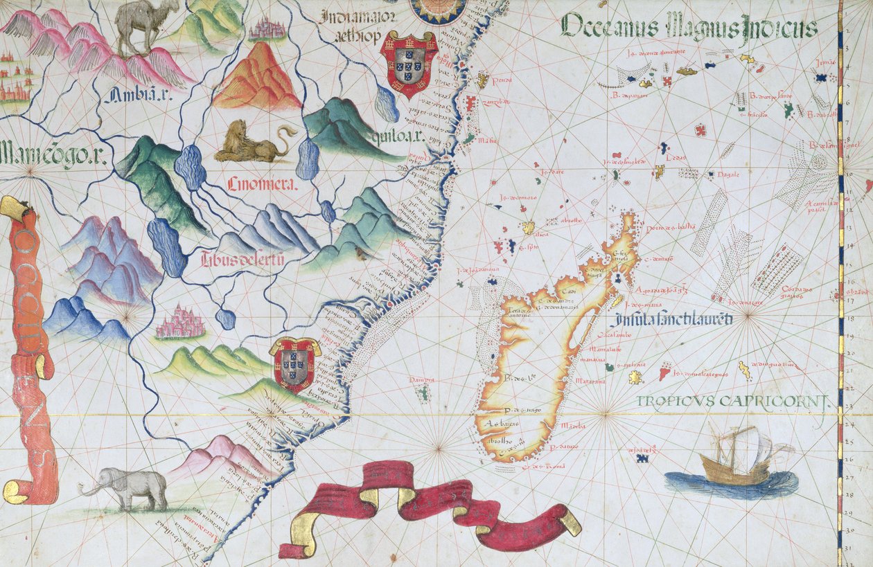 Madagaszkár és Kelet-Afrika tengerpartja, részlet egy világatlaszból, 1565 alkotó: Diego Homem