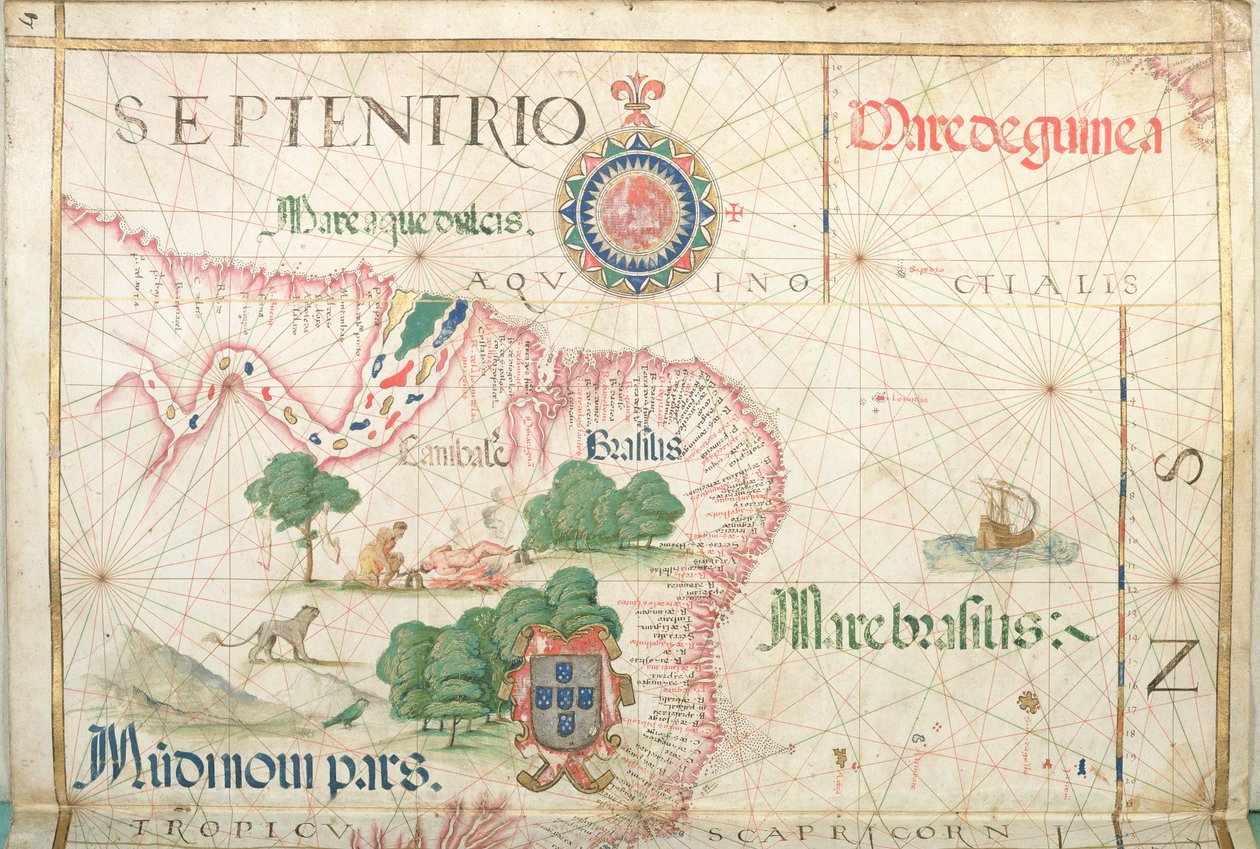 Az Amazonas szája, Brazília, részlet egy világatlaszból, 1565 alkotó: Diego Homem