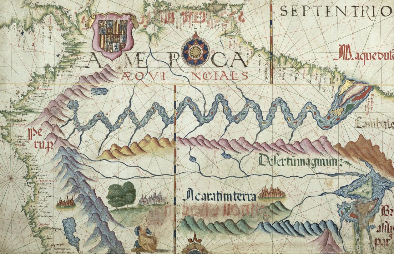 Dél-Amerika északi része, részlet egy 1565-ös világatlaszból. alkotó: Diego Homem