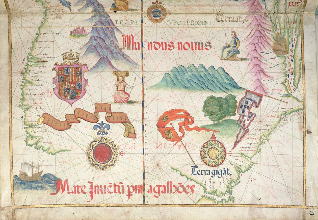 Dél-Amerika (Dél), részlet a világatlaszból, 1565 alkotó: Diego Homem