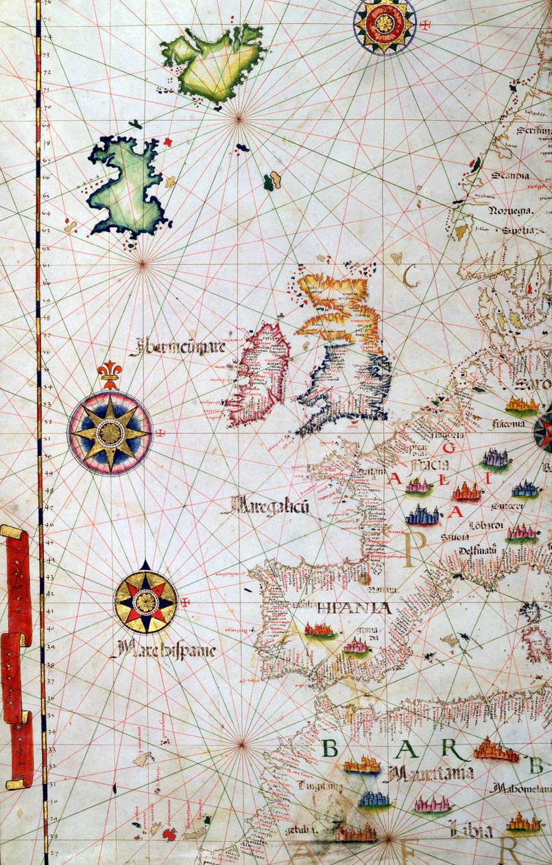A Brit-szigetek, Ibéria és Északnyugat-Afrika, részlet egy világatlaszból, 1565 alkotó: Diego Homem