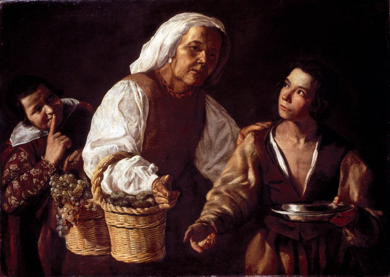 The Two Boys and the Old Fruit Woman avagy az Old Fruit Sell (Két fiú és a régi gyümölcs eladó). Diego Rodriguez festménye, Silva Velazquez (Velasquez alkotó: Diego Rodriguez de Silva y (attr. to) Velazquez
