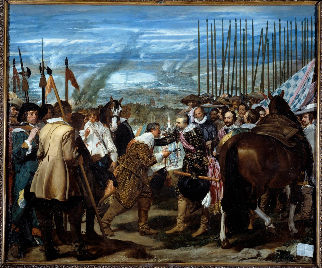 Breda megadása. Breda ostromának végén (a harmincéves háború alatt): 1625. június 5-én Justin de Nassau (1559-1631) ünnepélyes keretek között békét kötött Ambrogio Spinola Doriával, de Los Balbases márkival (1569-1630). ahol átadta a k alkotó: Diego Velázquez