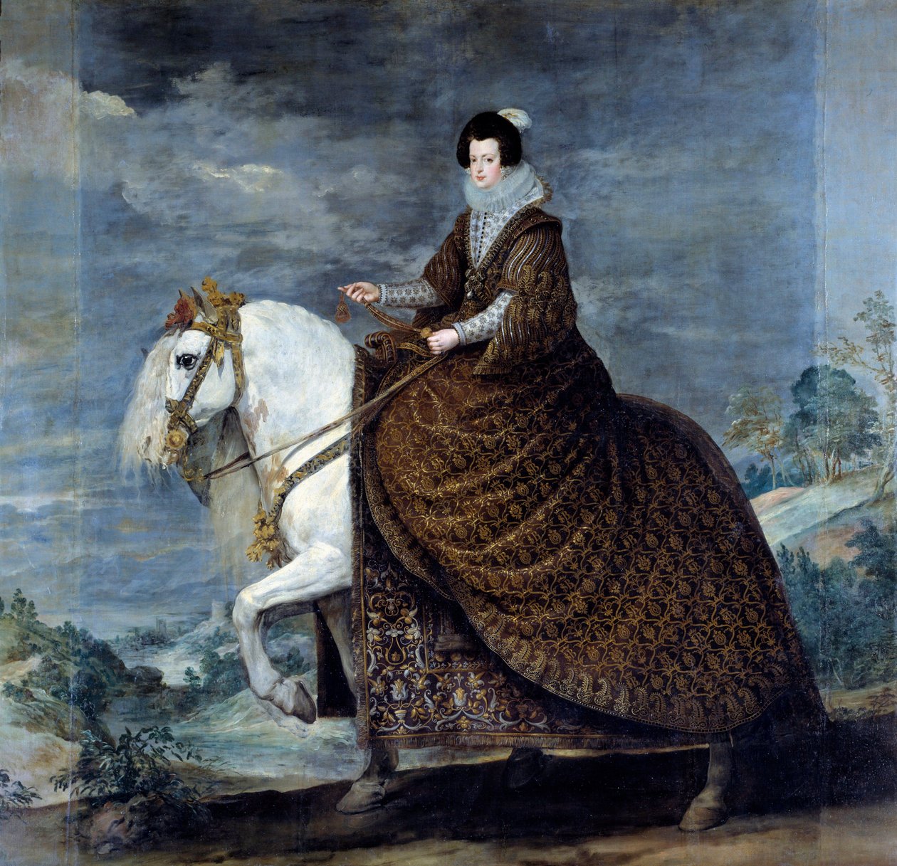 Francia Erzsébet vagy Bourbon Izabella (1602-1644), IV. Fülöp spanyol feleségének lovas portréja 1616-ban Diego Velasquez (1599-1660) festménye 1635 V. 3,01x3,14 m Madrid, Musee du Prado – Francia Isabelle lovas portréja (1602-1644), alkotó: Diego Velázquez